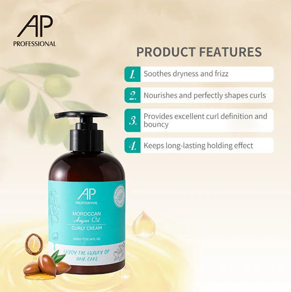 AP Professional Premium Argan Oil Bouncy Curly Cream 2-in-1 Treatment and Styler Made For Wavy Curly Hair
